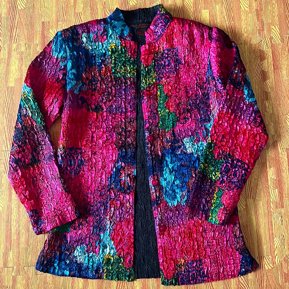 Pleats Collection by Pings Import light textured button up jacket funky colors